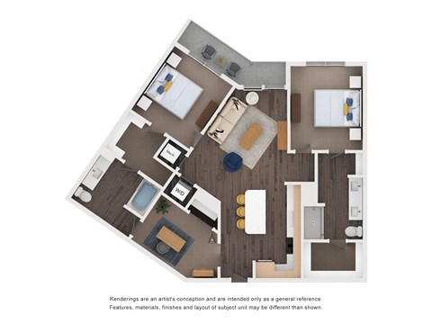 Floor plan for 2 beds, 2 baths, 1229 sqft